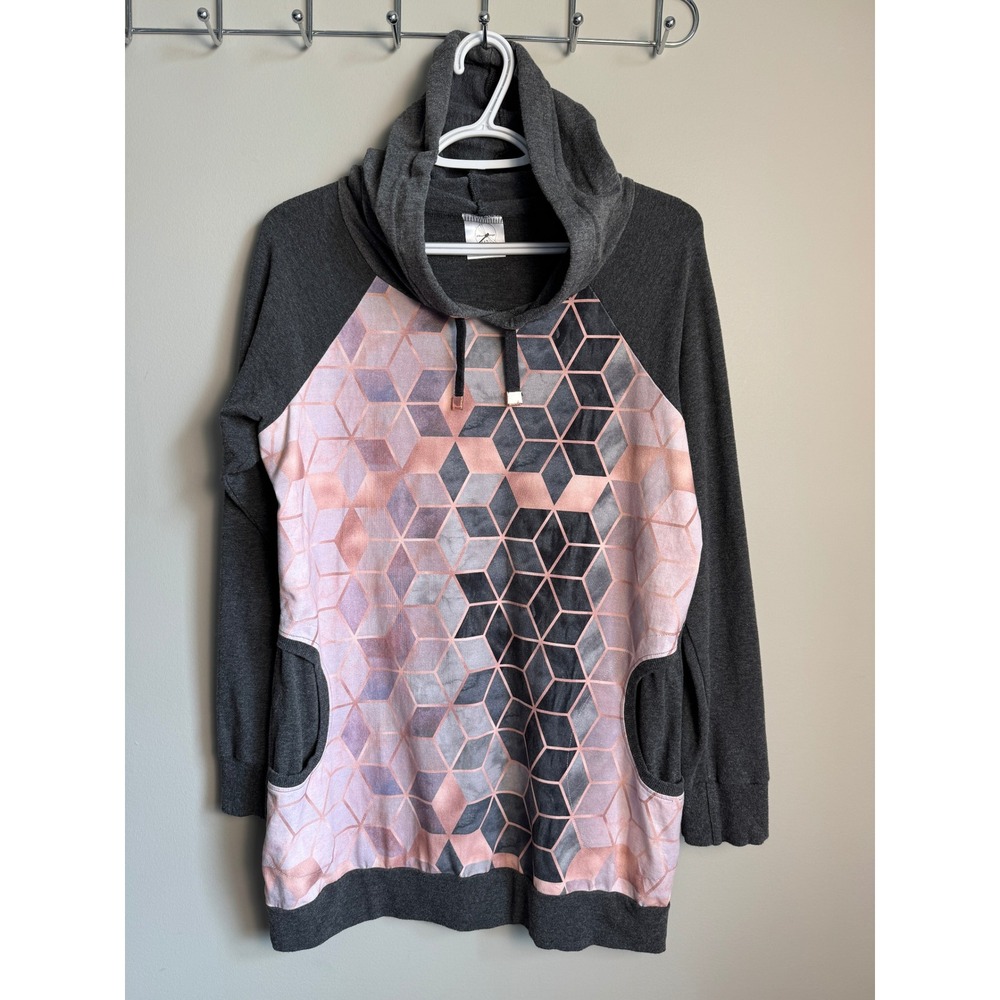 Lil'Brockli Boutique Womens Gray Pink Geometric Hoodie 12 Handmade Casual Cozy